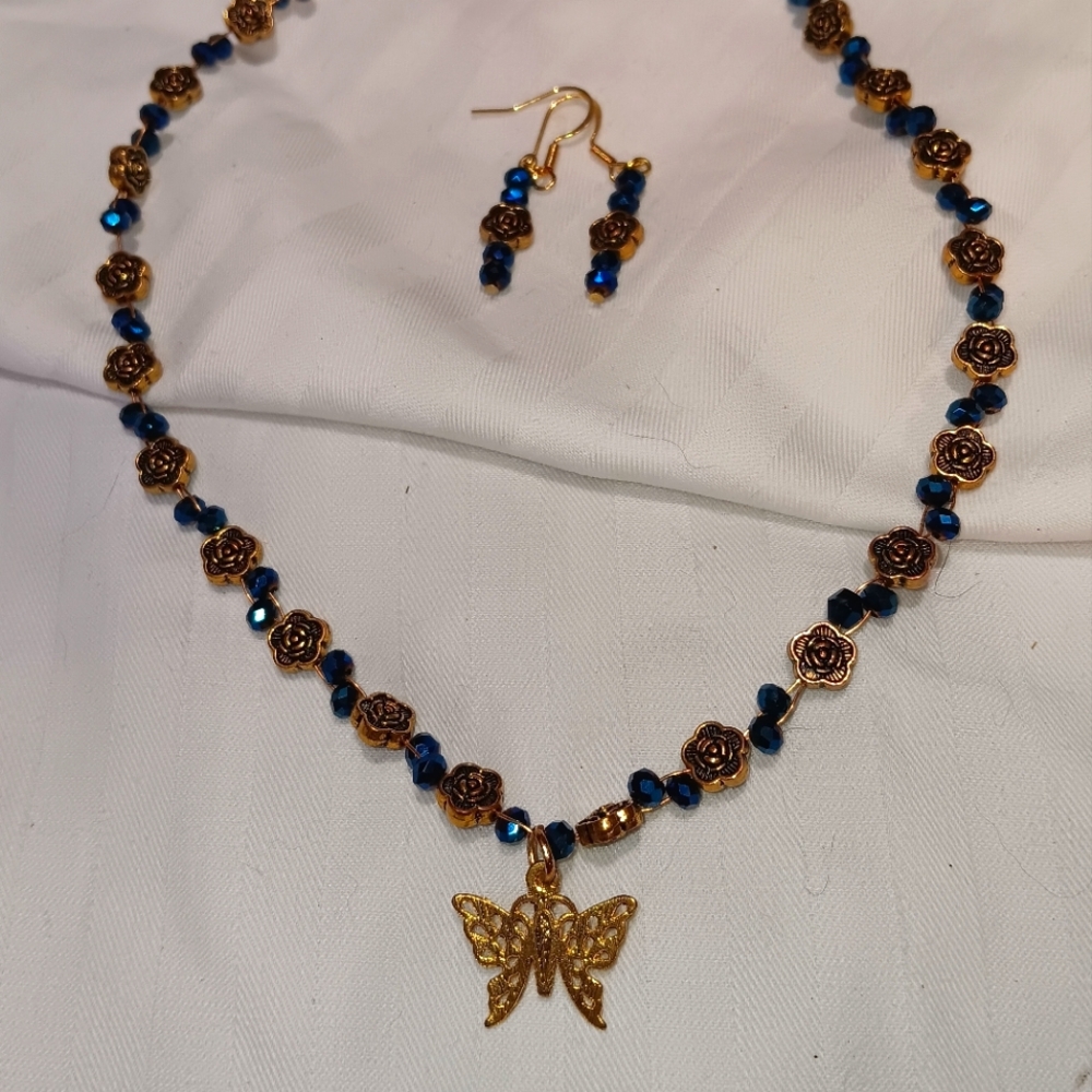 Handmade earring and butterfly necklace set